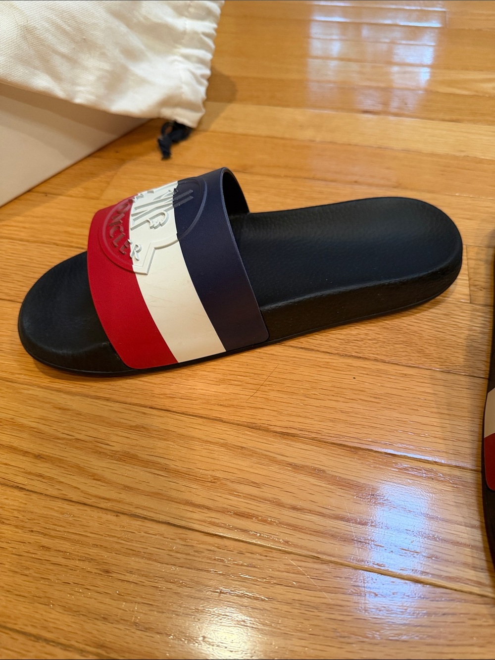 Moncler Men’s Tricolor Logo Strap Slide Sandals in Navy White Red - Picture 5 of 11
